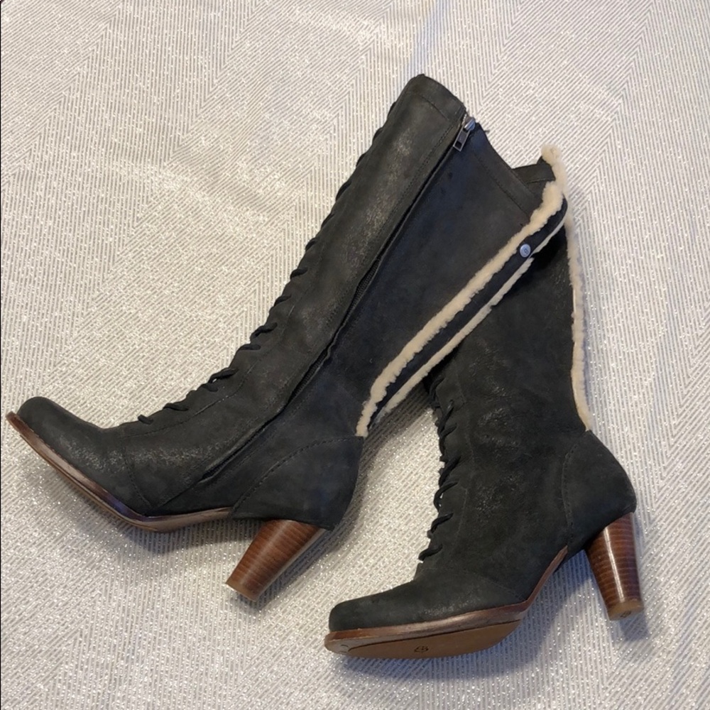 UGG Boots Size 7 Black with fur trim up the back